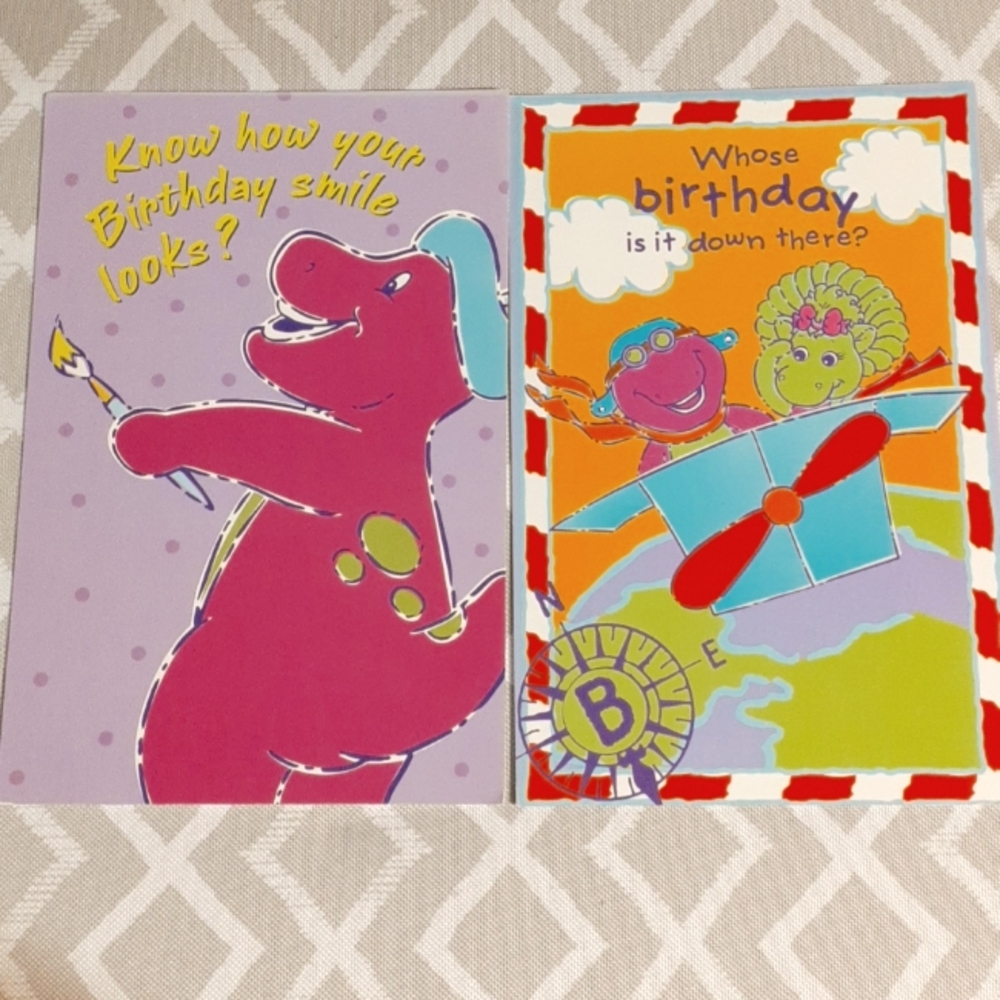 2 pack vintage 2000s barney themed greeting cards
